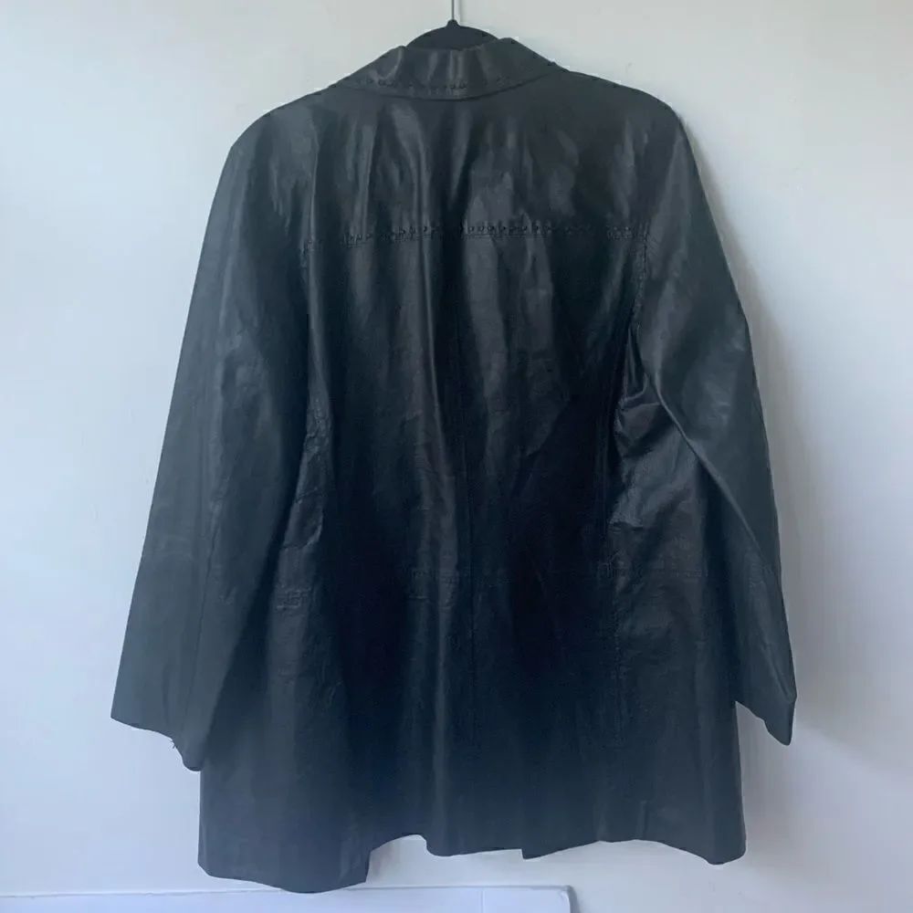 Max Studio Black Leather Jacket W/ Stitching - Picture 14 of 14